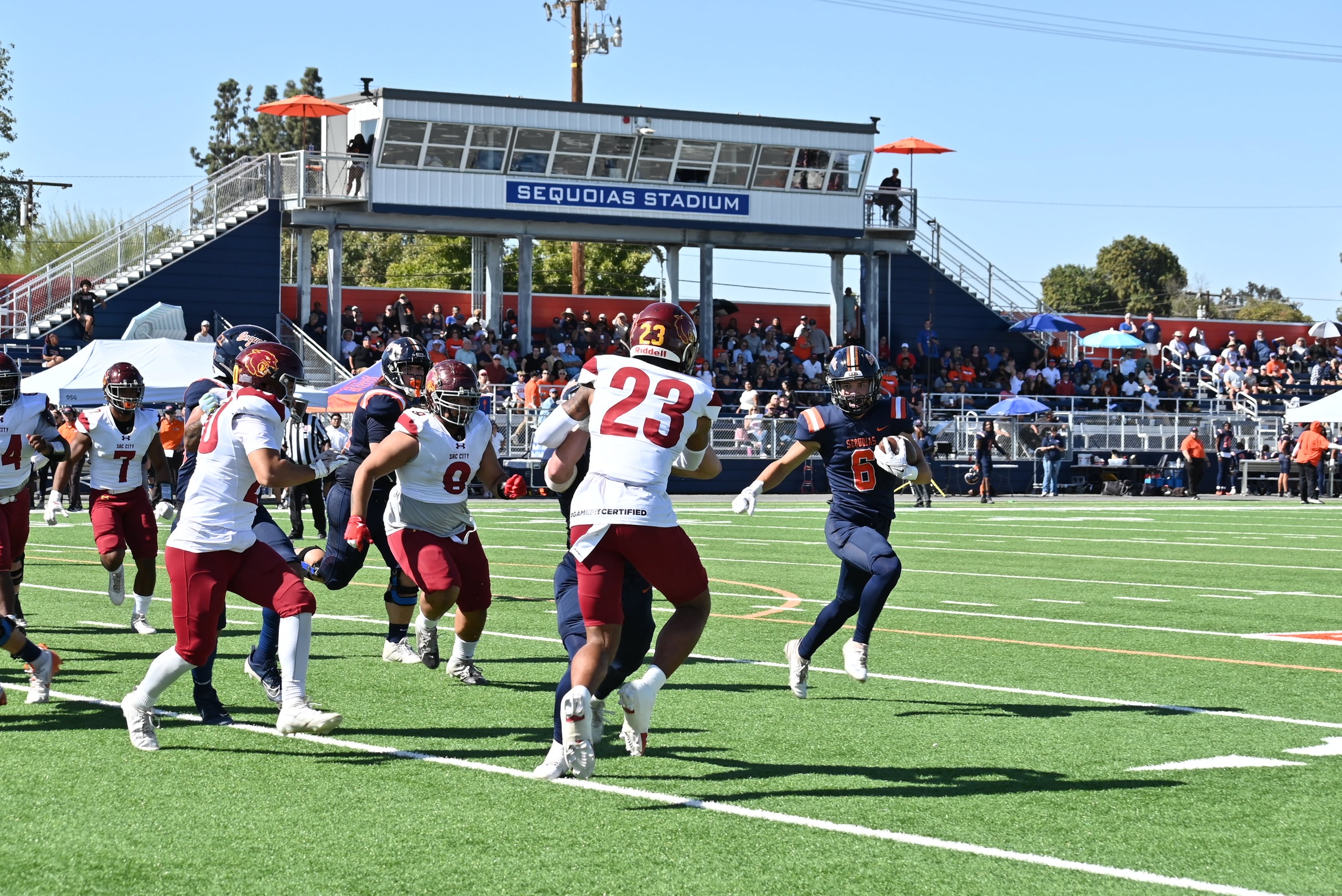 College of the Sequoias' Dalton Armbruster (6) in a game earlier this season versus Sacramento City on October 21, 2024. (Photo Credit: Norma Foster / COS Athletics)