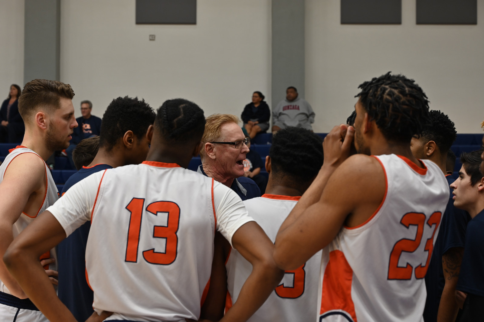 Head Coach Rusty Smith giving directions during a time out versus Cerro Coso.