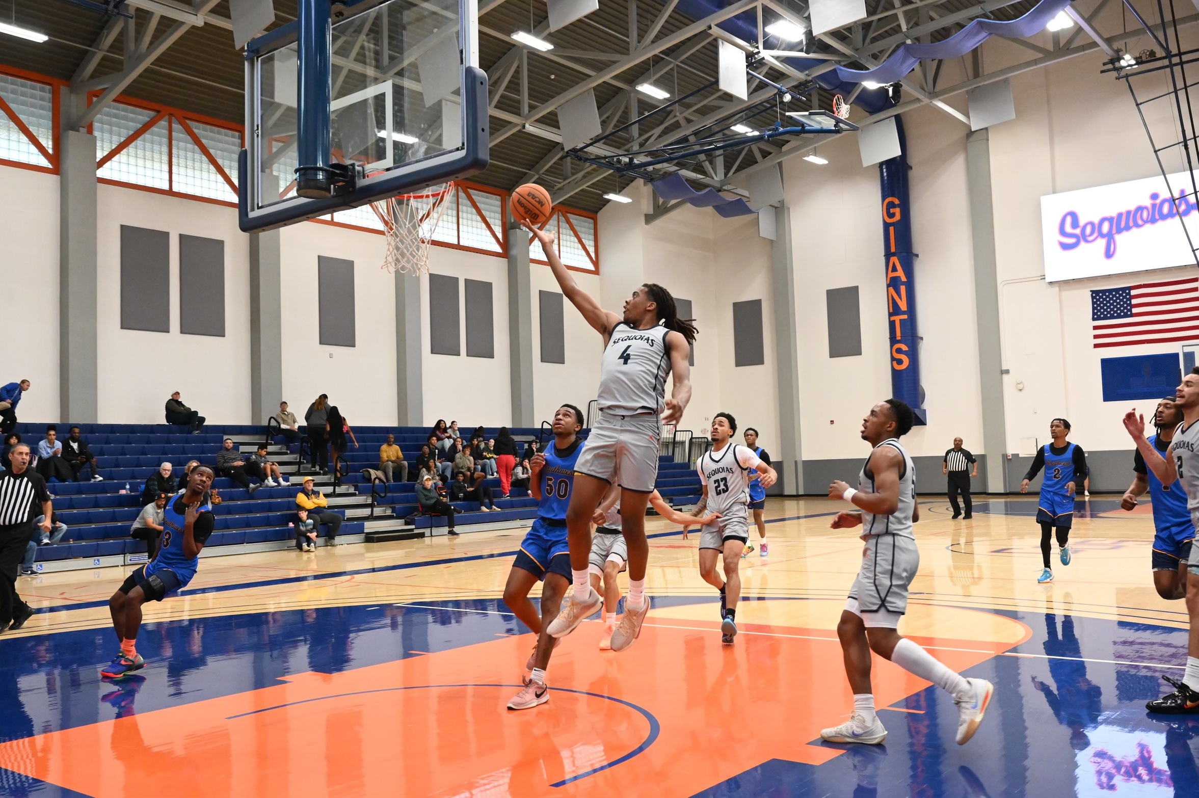 College of the Sequoias' Ahmad Clark going in for a layup in the game versus LA Southwest on Sunday, November 17, 2024. (Photo Credit: Norma Foster / COS Athletics)