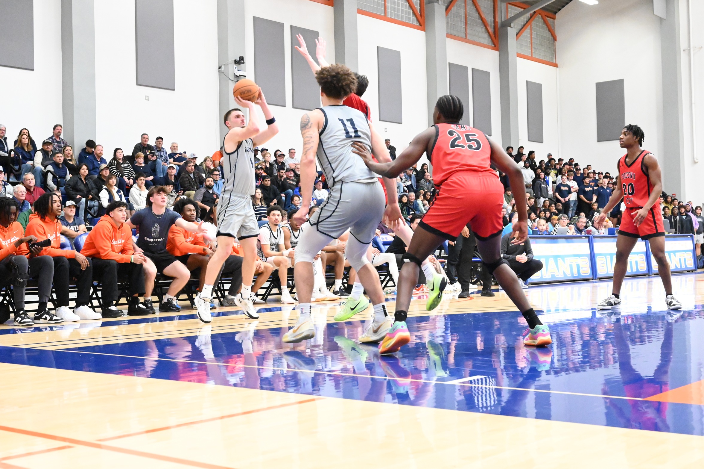 College of the Sequoias' Davis White (1) in the 77-63 win over Fresno City on February 12, 2025. (Photo Credit: Norma Foster / COS Athletics)