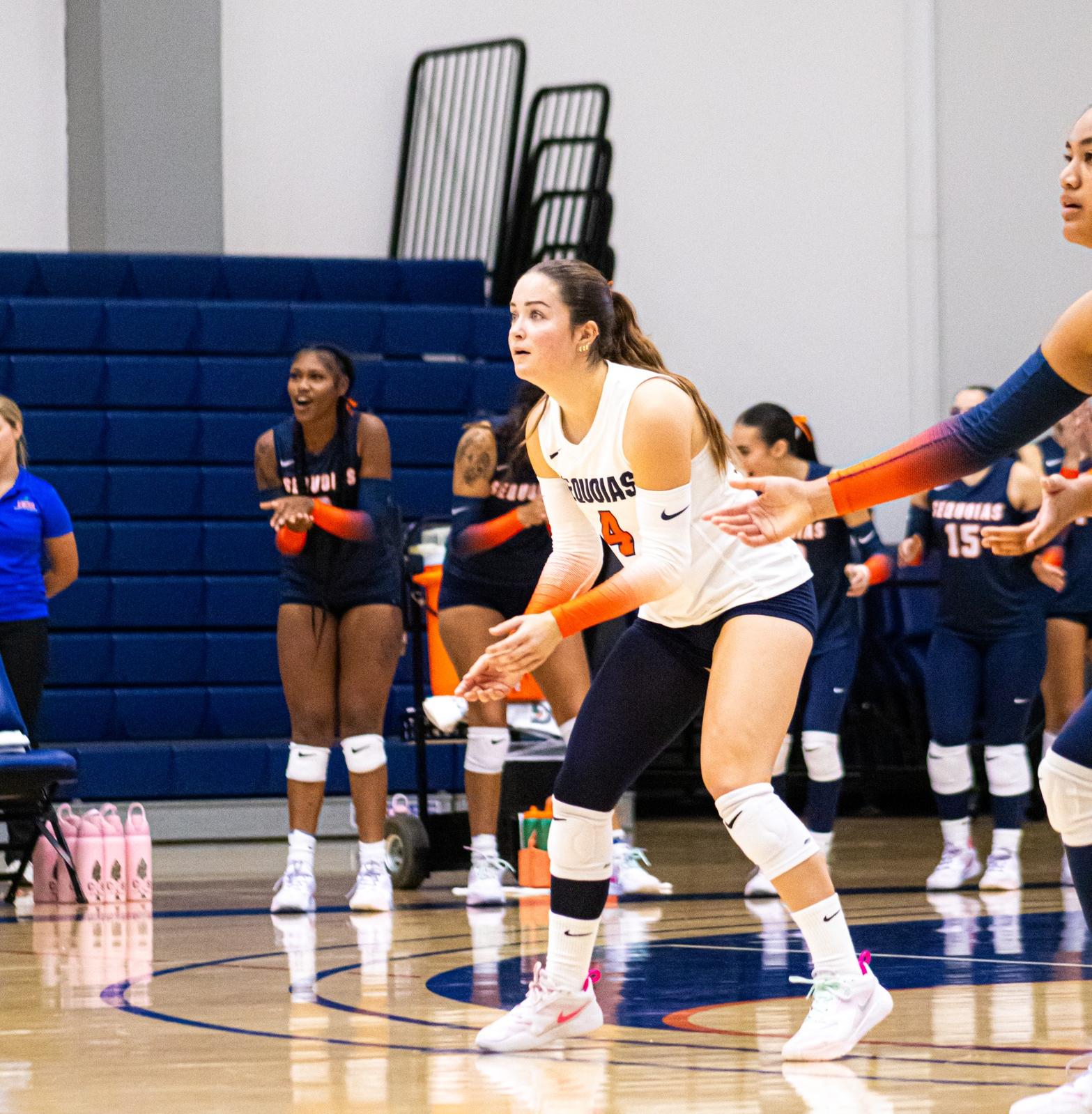 College of the Sequoias' Allison Wood (4) in a match earlier this season versus Yuba College on September 10, 2025. (Werrason Bakindo / COS Athletics)